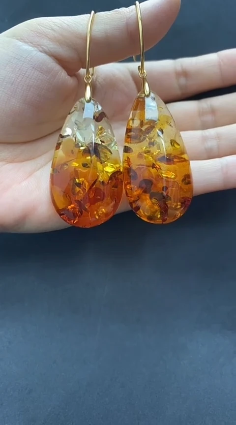 银S925镶嵌琥珀裸石琥珀耳坠