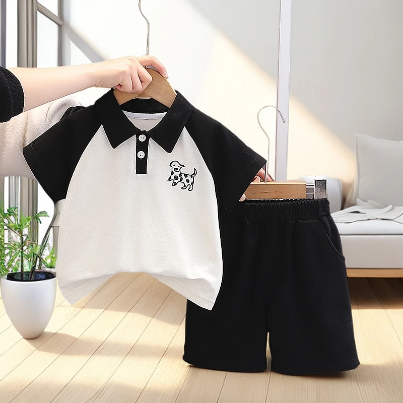 【两件套】男女宝夏季洋气翻领POLO衫高品质织里童装短袖短裤上下套