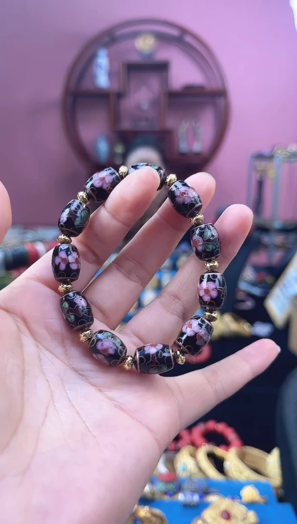 非遗 景泰蓝手串 黑色桶珠