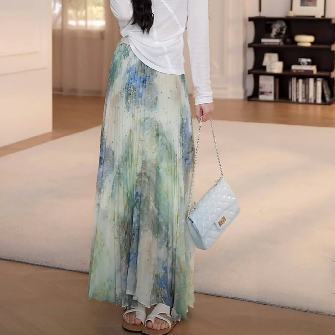 设计感显瘦气质松紧腰头花色不规则半身裙2025夏季新款高腰裙子