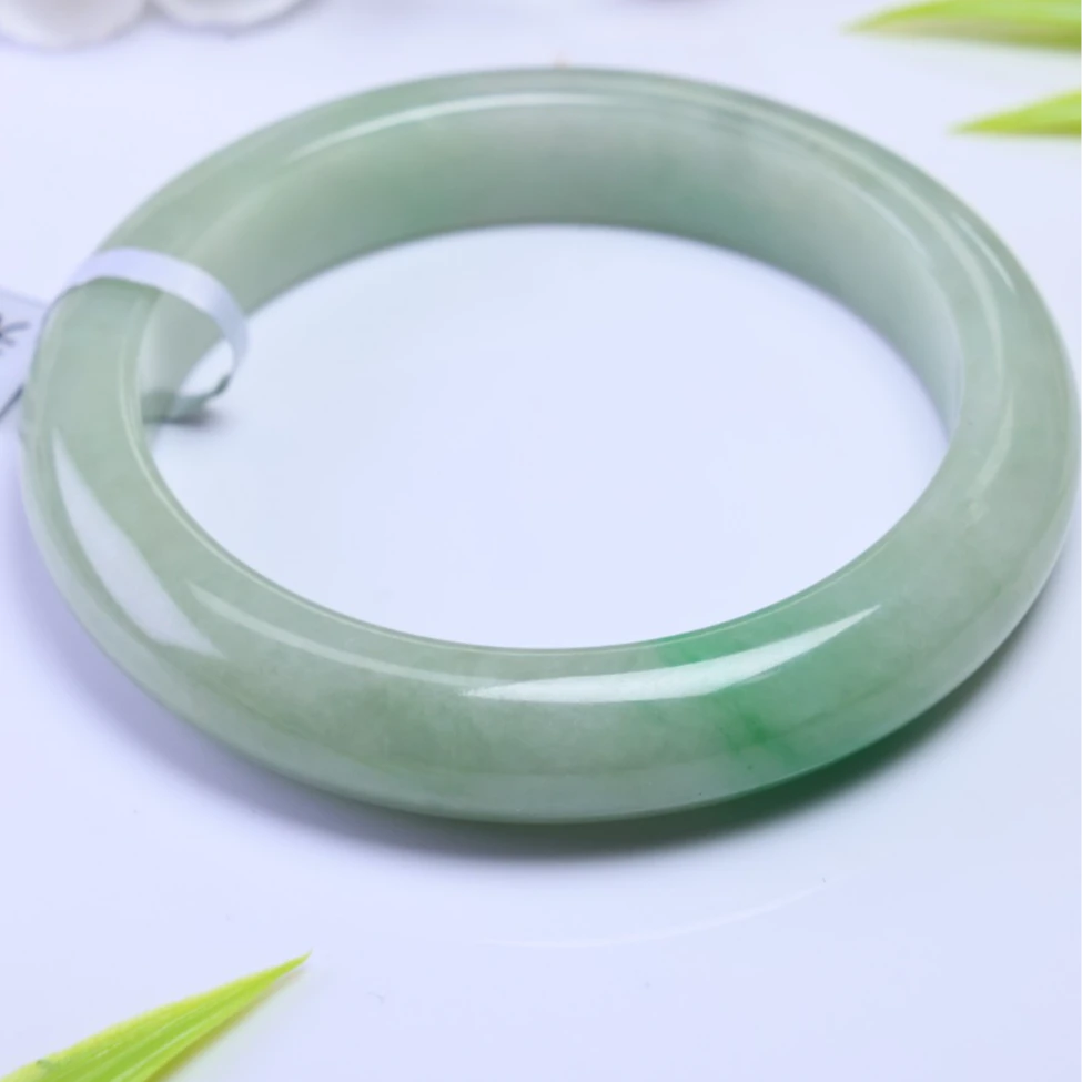 天然缅甸翡翠A货飘绿花手镯 SZ-2025-368