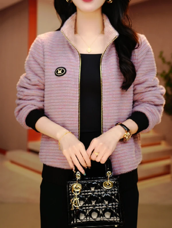 紫气东来-新款双面穿加绒印花气质上衣外套百搭显瘦时尚