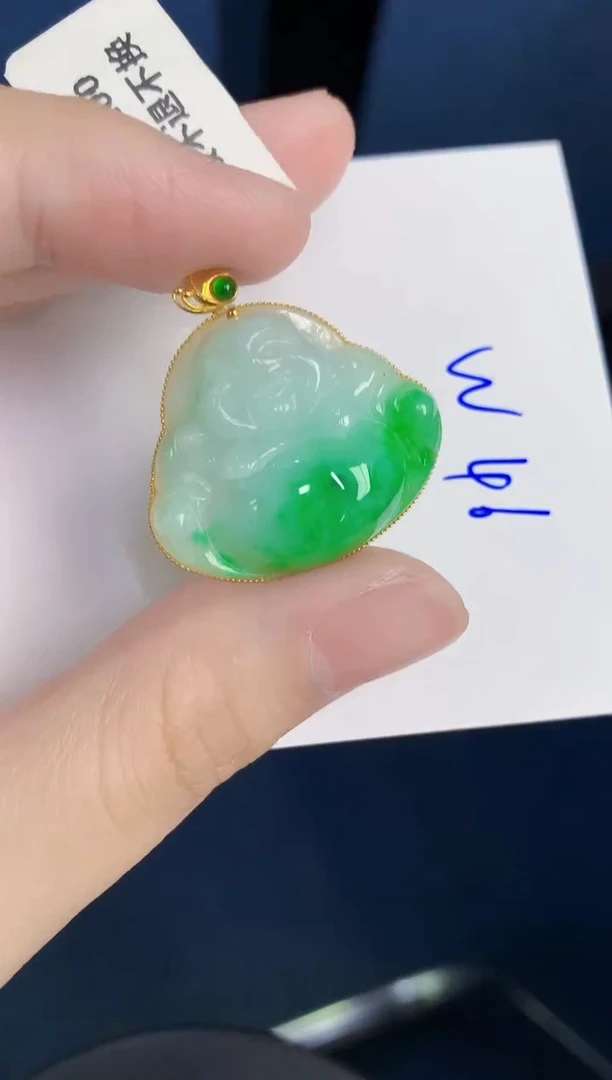 颈饰18K金镶嵌翡翠天然翡翠缅甸A货