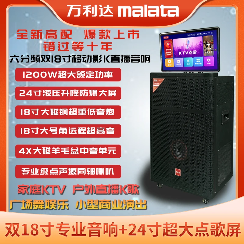 malata万利达/双18寸大功率/24寸大屏k歌直播户外广场舞音响D28A