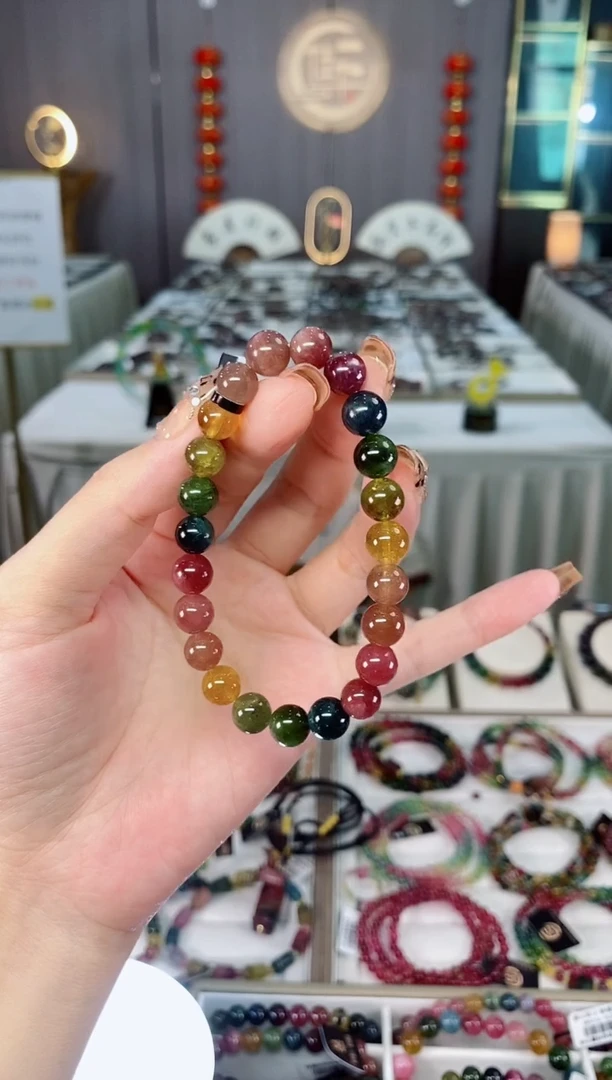 未镶嵌老矿色标彩虹单圈手串8mm+碧玺dan多样性发货一条