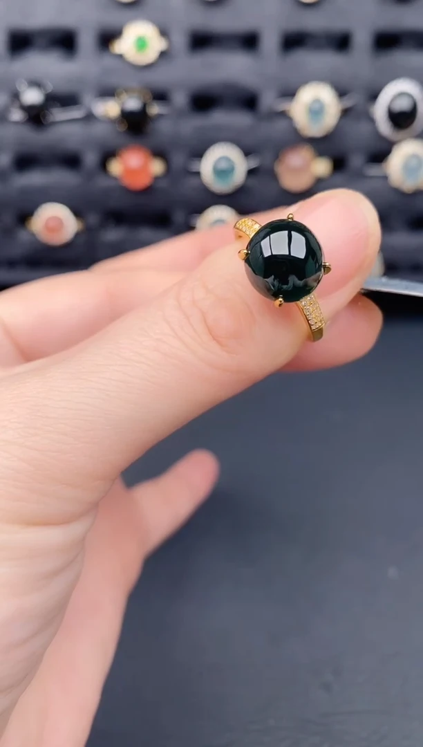 银S925镶嵌戒指翡翠天然a货翡翠105