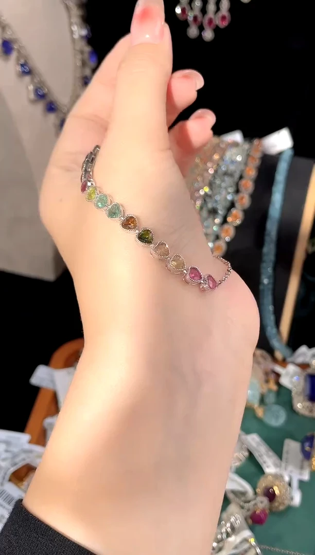 手链银S925镶嵌碧玺手链