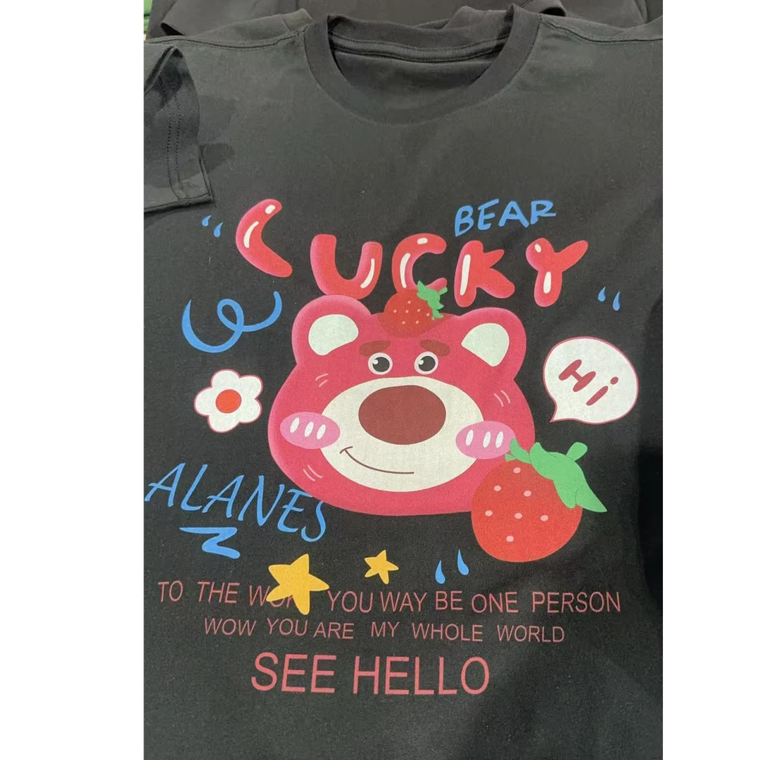 数码印花 网眼品牌代工厂男女同穿简约短袖 粗莓熊