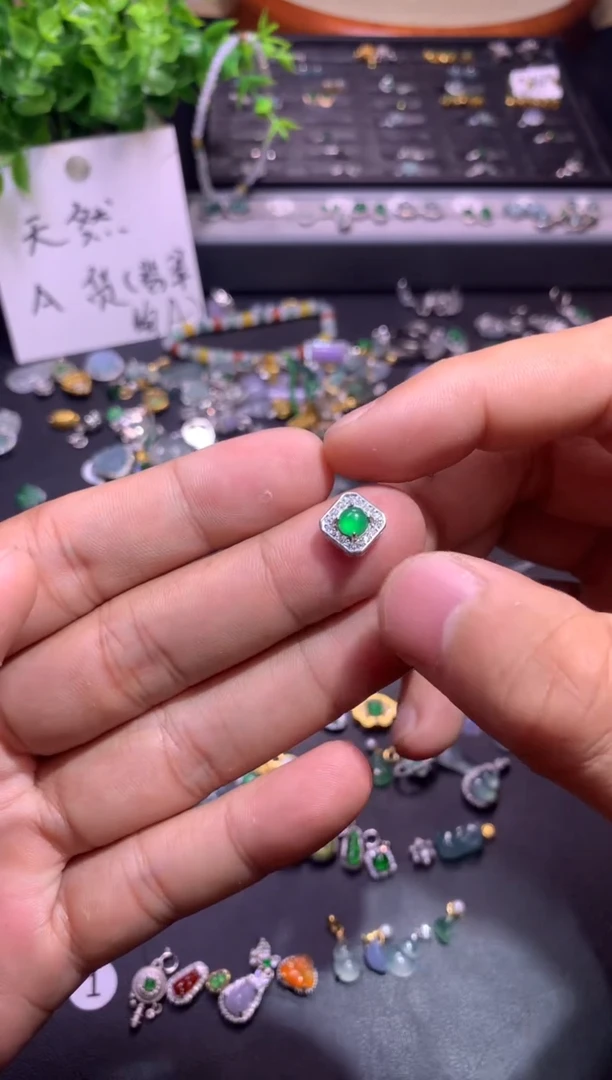 翡翠银S925镶嵌吊坠(不含链)1