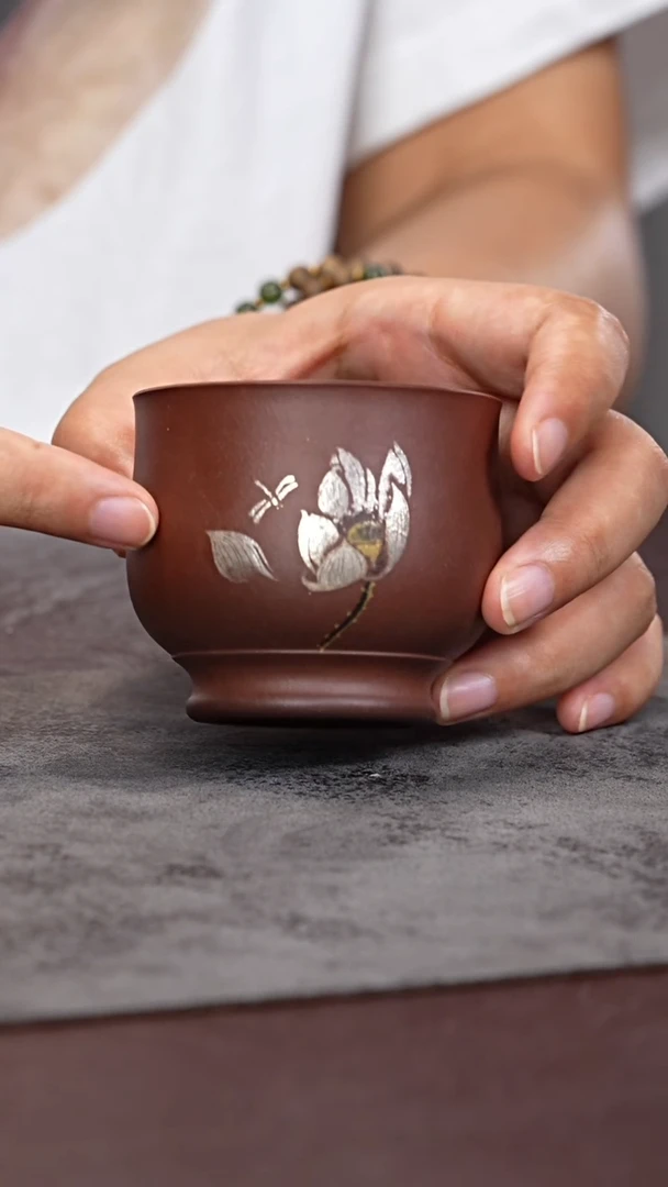 茶杯紫砂柴烧 金银荷花 高足杯