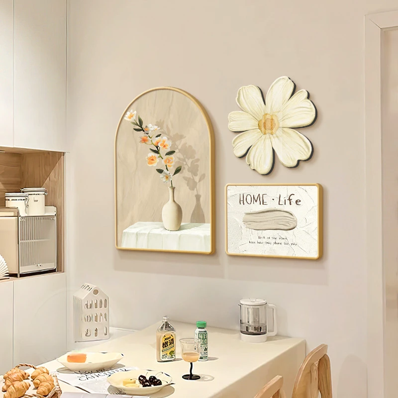 北欧奶油风餐厅装饰画花卉小清新壁画现代简约饭厅餐桌背景墙挂画