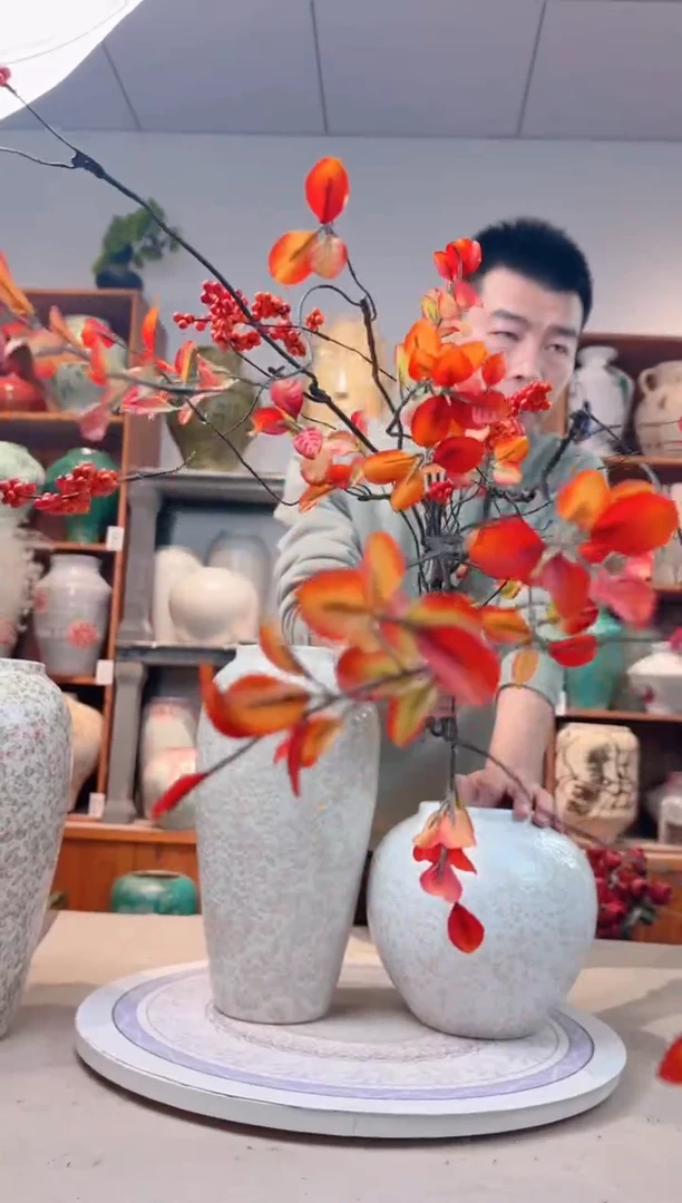 瓶陶瓷花瓶  仿真花 红果干支 6支