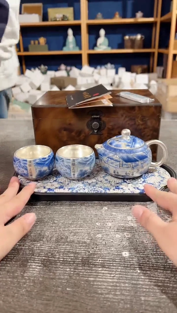 【闪购商品】其他周鸿杰清明上河图鎏银壶+2杯+茶盘