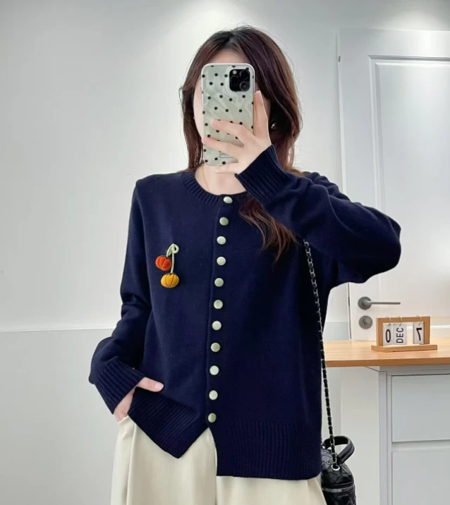 (717)2025春秋季新款时尚宽松显瘦圆领长袖针织衫休闲百搭打底衫