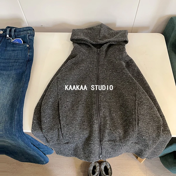 REKAYYAT“银河”羊毛韩版冬季洋气百搭时尚显瘦洋气亮晶晶连帽外套