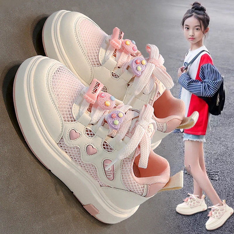 女童鞋子单网鞋2025新款夏季镂空透气板鞋儿童运动小白鞋女孩休闲