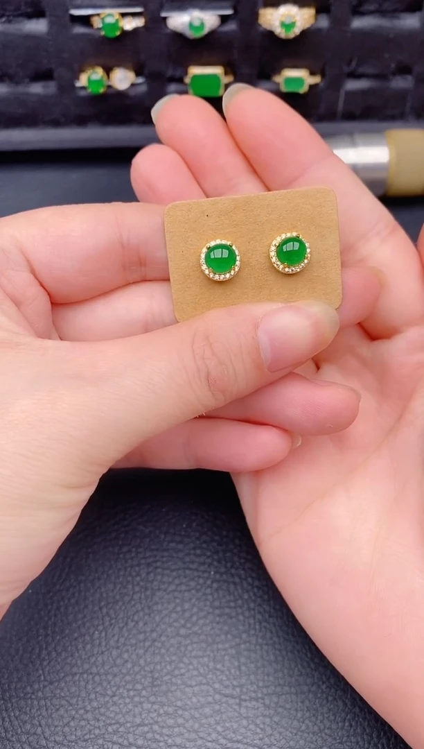 银S925镶嵌翡翠耳饰天然a货翡翠220