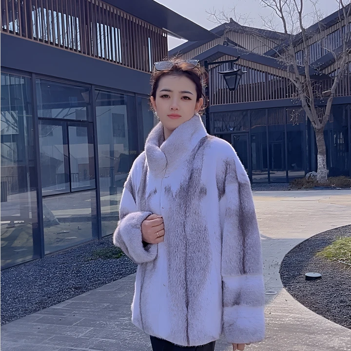 【Brokehagen】进口天鹅绒紫标立翻领欧诺风时尚女装水貂整皮草外套