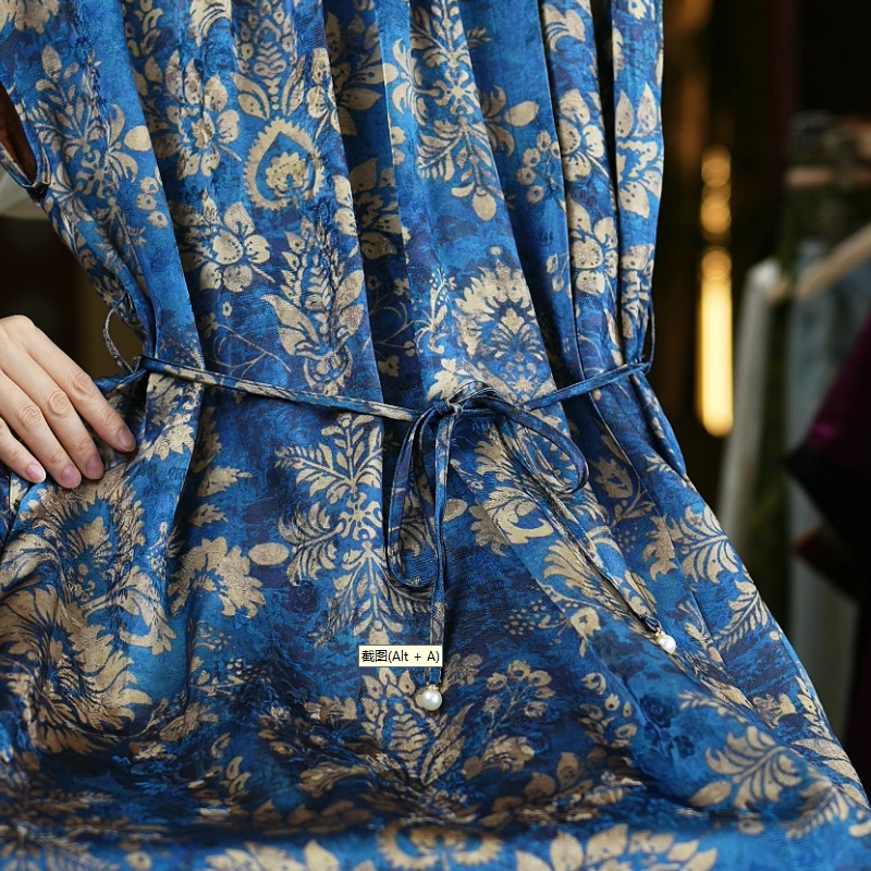 青花瓷<<非遗美学>1165蓝色印花气质正反双穿连衣裙