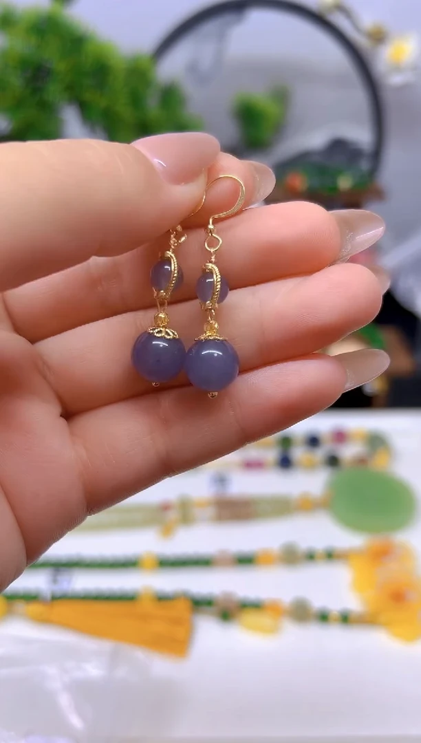 和田玉14K金镶嵌耳饰E802