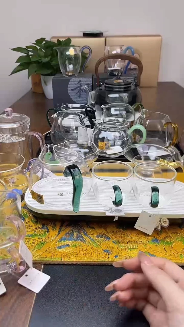 玻璃手工艺品淡然墨绿+清尚墨绿2只+小白茶盘