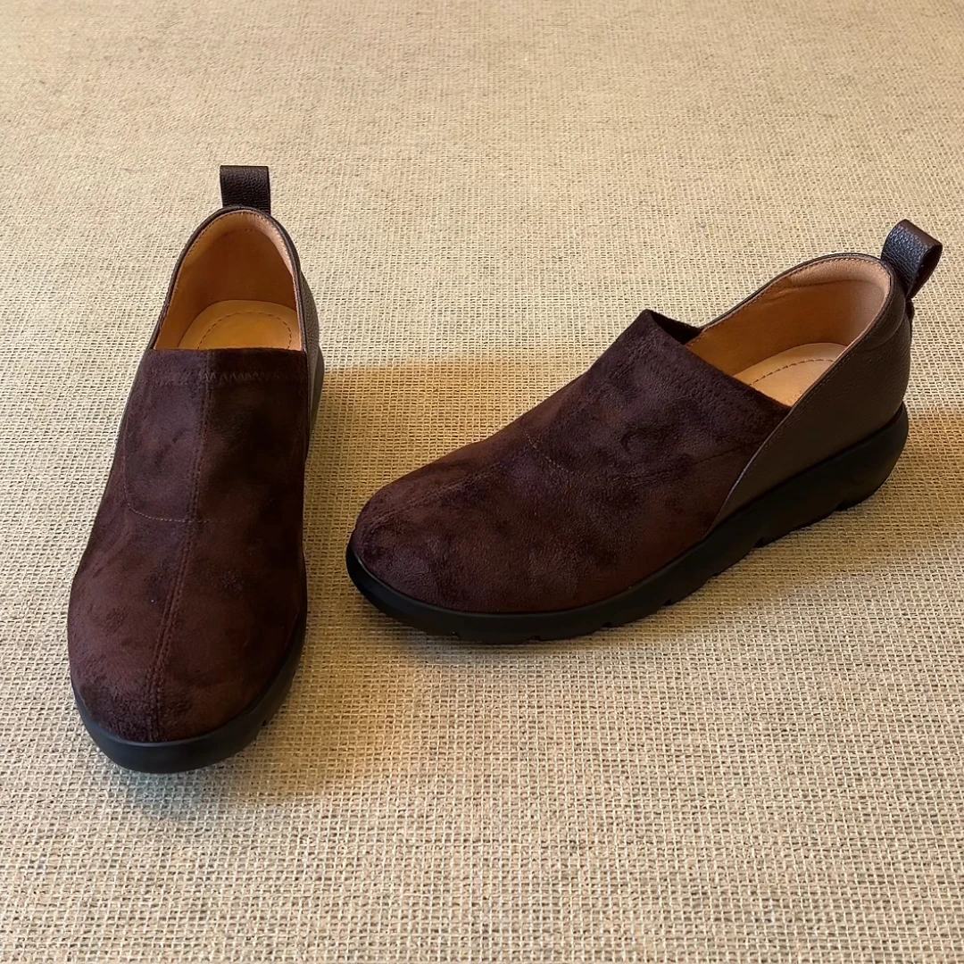 RubyL/4.5cm复古简约通勤拼接百搭舒适一脚蹬圆头厚底单鞋女款