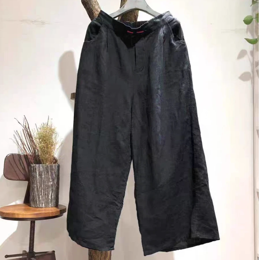 新中式盘扣复古文艺棉麻显瘦阔腿裤洋气直筒裤(B17-7)A8917