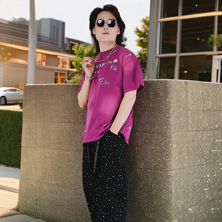 国潮风纯棉设计感情侣休闲宽松男女T恤潮流水洗喷绘印花潮流重磅