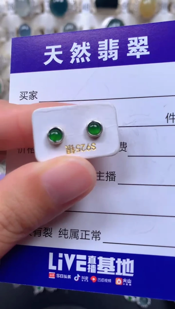银S925镶嵌翡翠耳饰13