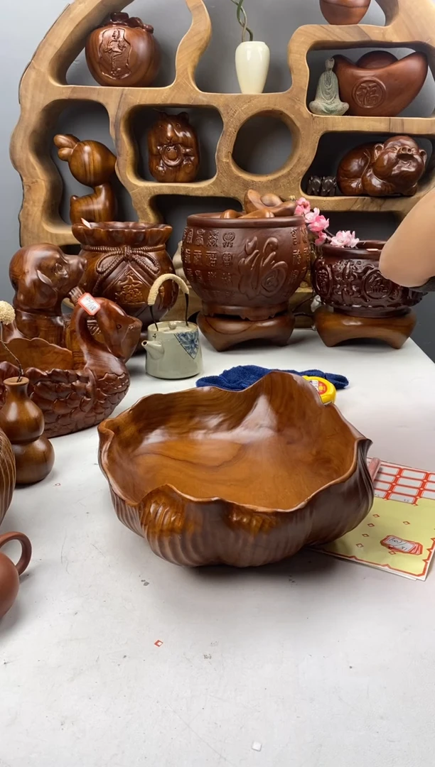香樟木A55大荷叶果盆/尺寸