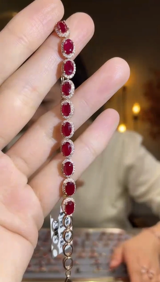 银S925镶嵌手链红宝石手链