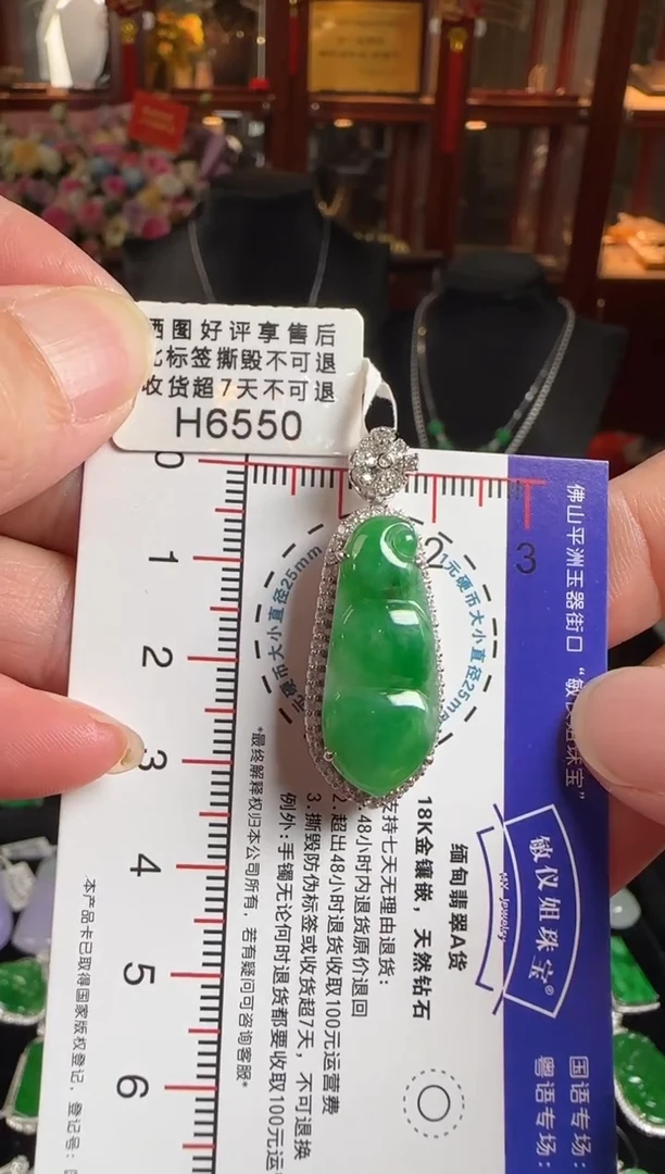 颈饰18K金镶嵌翡翠H6550冰绿富贵豆