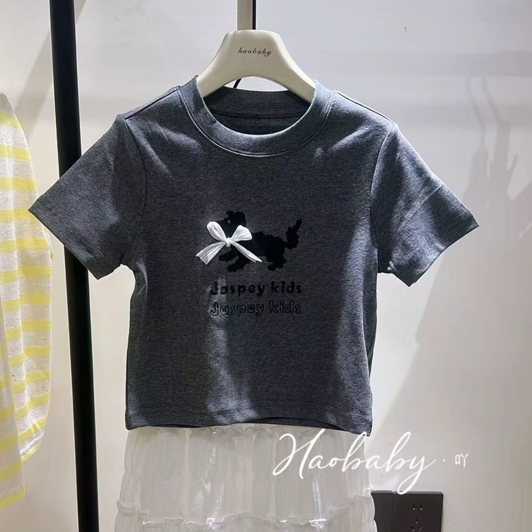 【haobaby】蝴蝶结小黑狗可爱T恤7575