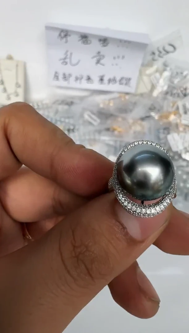 银S925镶嵌戒指海水珍珠戒指