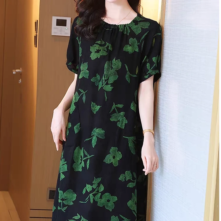 BBNPPZO/半帛半帛.夏季新款花罗香云纱连衣裙