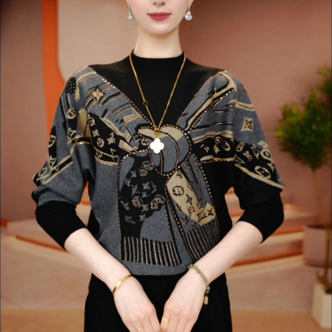 D251656-秋冬新款抗起球针织羊毛衫减龄洋气宽松女士气质时尚