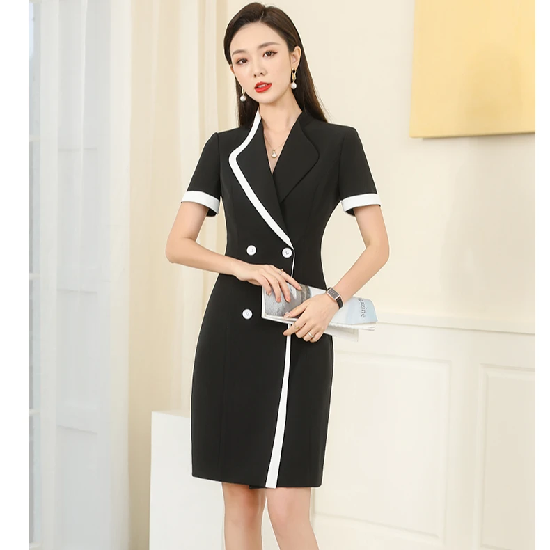 C0757西装式连衣裙女夏职业装高级感气质女神范高端珠宝店工作服C