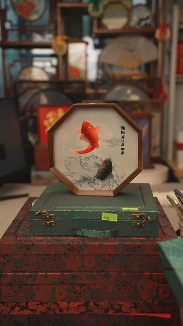 扇子摆件摆台双面绣花