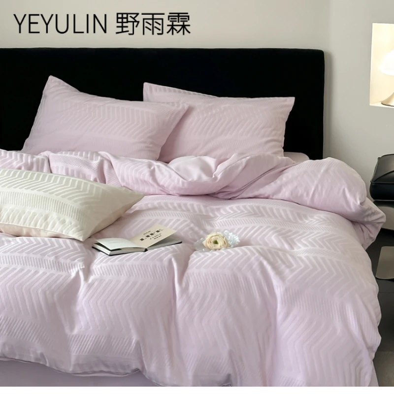 日式无印风A类全棉色织提花四件套加厚四季款纯棉被套床笠款床单4