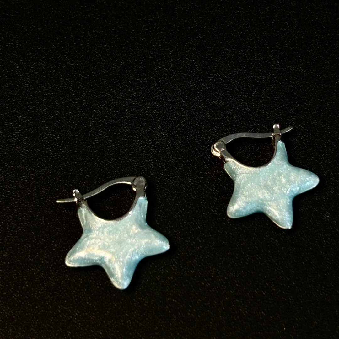 铜合金耳饰 小清新~蓝色显白滴油星星耳环可爱精致小巧耳饰百搭