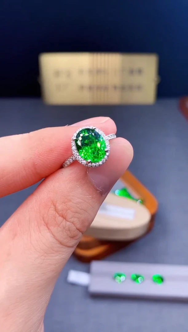 绿色碧玺戒指银S925镶嵌6552