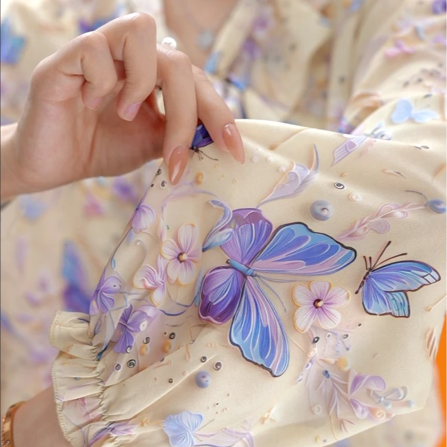 2025新款上新紫色蝴蝶新中式衬衣L011