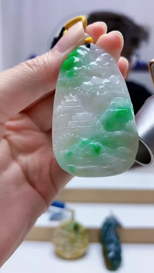 未镶嵌定制翡翠4688zm-毛货挂件山水80