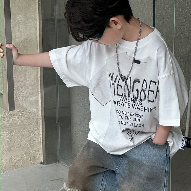 HY2551-男童韩版T恤2025夏季新款时尚宽松短袖上衣中小童圆领潮