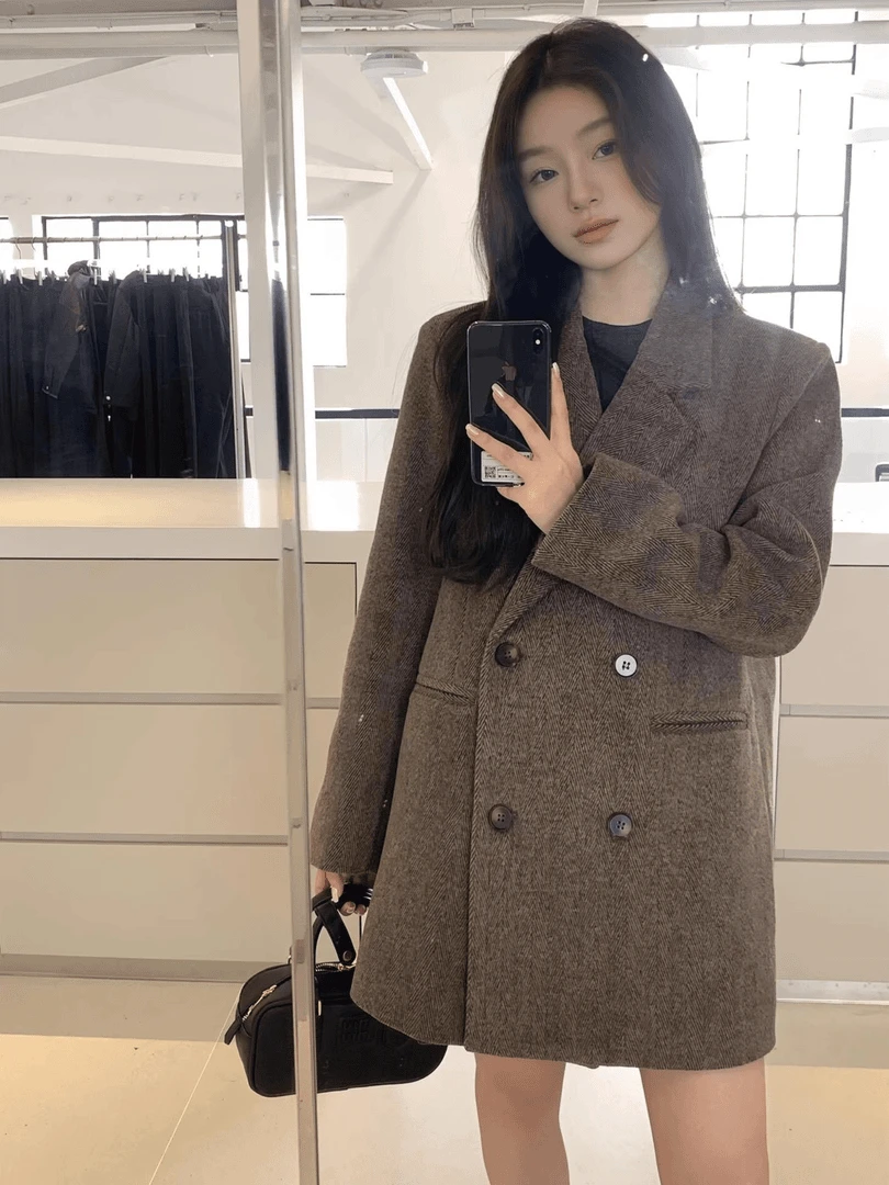 2025西装领短款女装毛呢外套冬季秋冬长袖女士