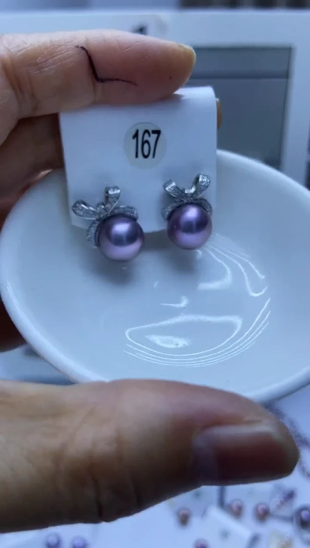 银S925镶嵌耳饰淡水珍珠167