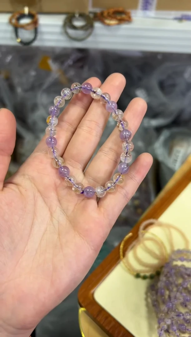 【闪购商品】水晶手链未镶嵌紫钛晶多宝水晶圆珠手链[2412]