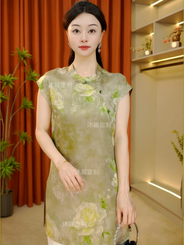 【秋月】2025新款夏季女装T恤上衣立领新中式中国风时尚宽松气质