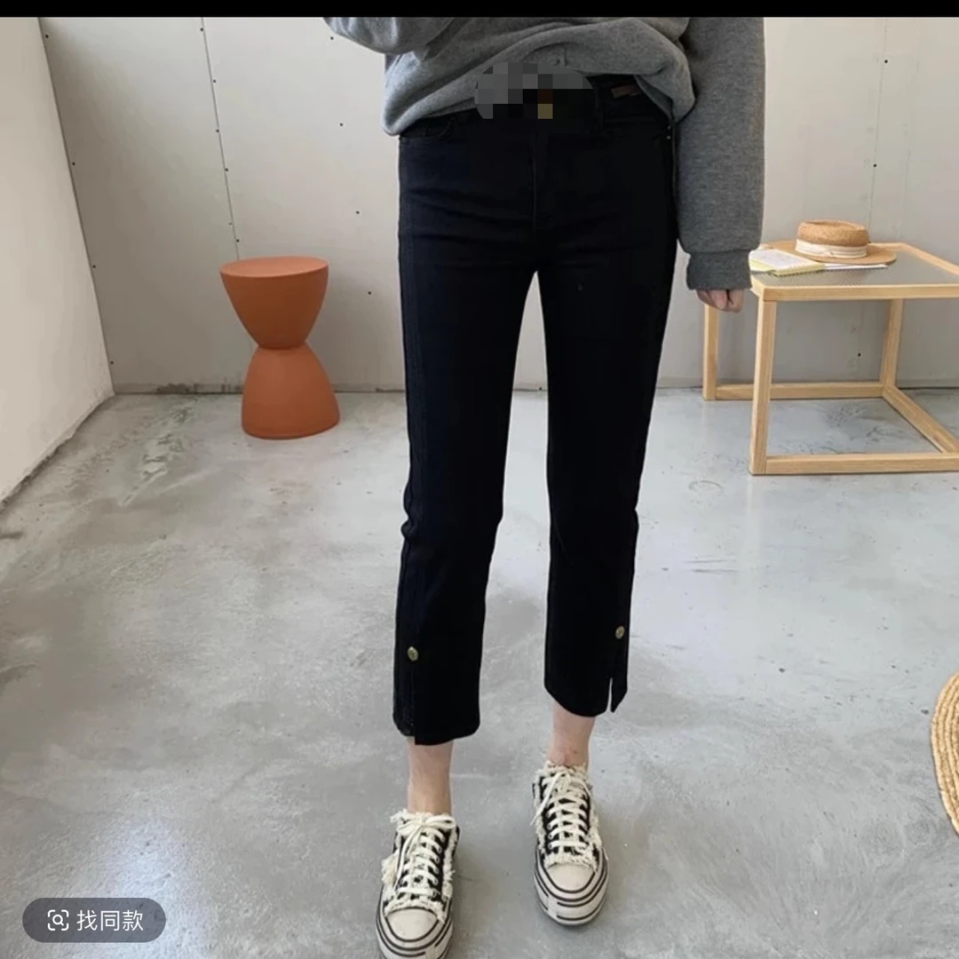 潇潇-开叉喇叭裤高腰透气直筒裤休闲裤小个子直筒外穿烟管裤6300