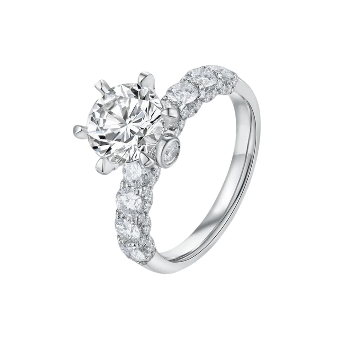 实验室培育钻石18K金培育钻石戒指蕾丝白月光六爪奢华订婚结婚